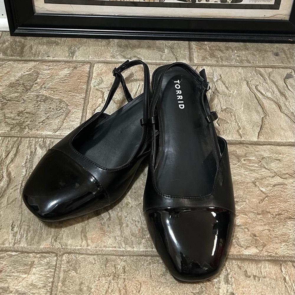 Torrid Black Patent Leather Cap Toe Slingback Flats